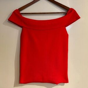 Zara| Red Off Shoulder Stretch Knit Top Sz L